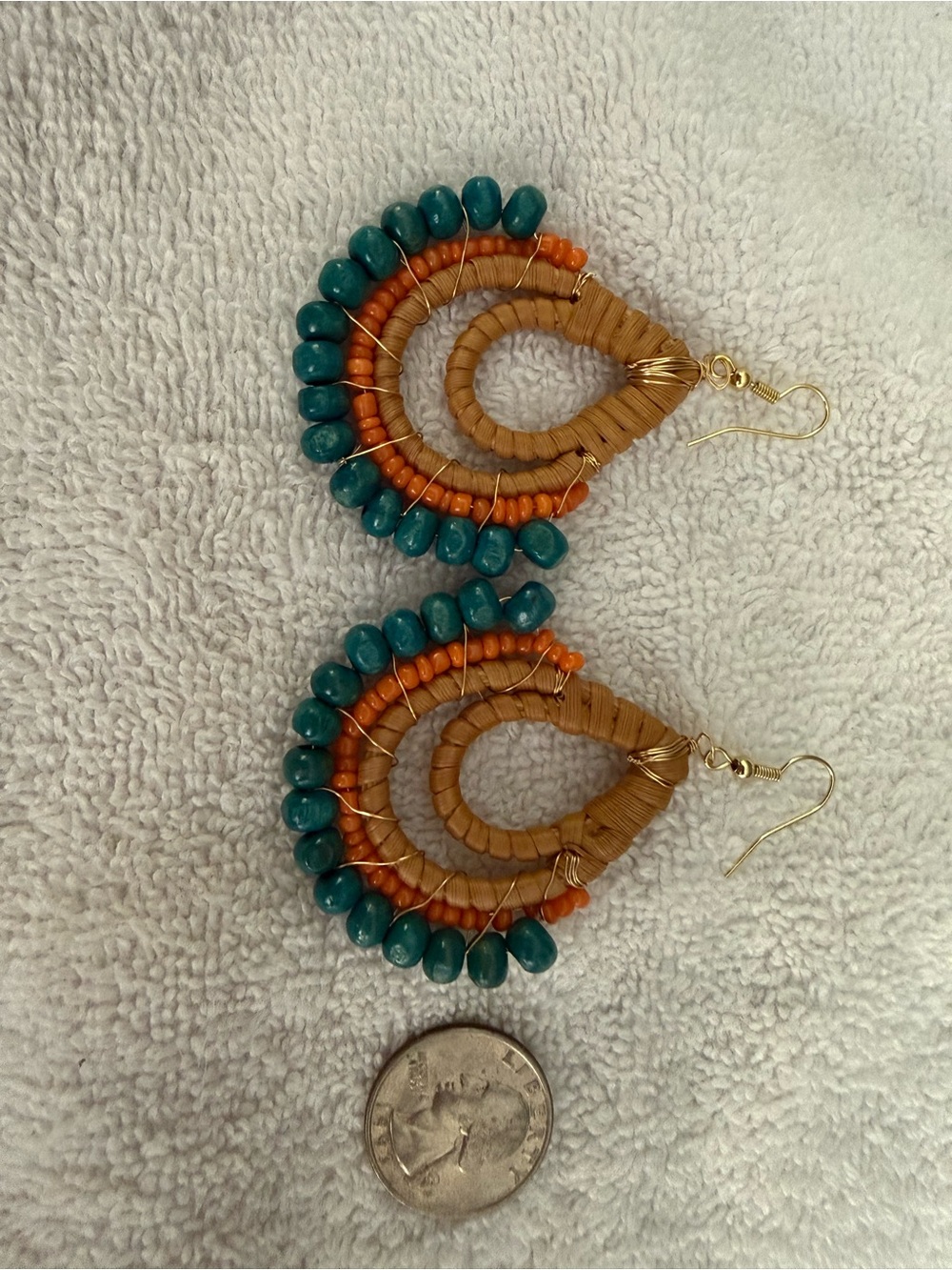 Handcrafted Teardrop Beaded Earrings - Teal & Orange